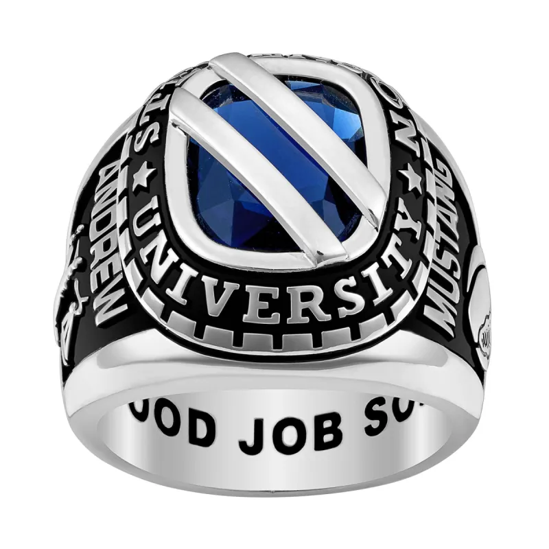 Men's Sterling Silver Birthstone with Diagonal Bridge Class Ring sold by Limoges Jewelry