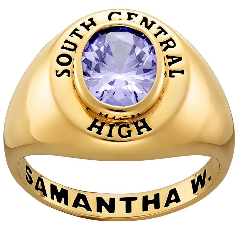 Ladies' 14k Gold Plated Minimal Oval Birthstone Signet Freestyle Class Ring sold by Limoges Jewelry