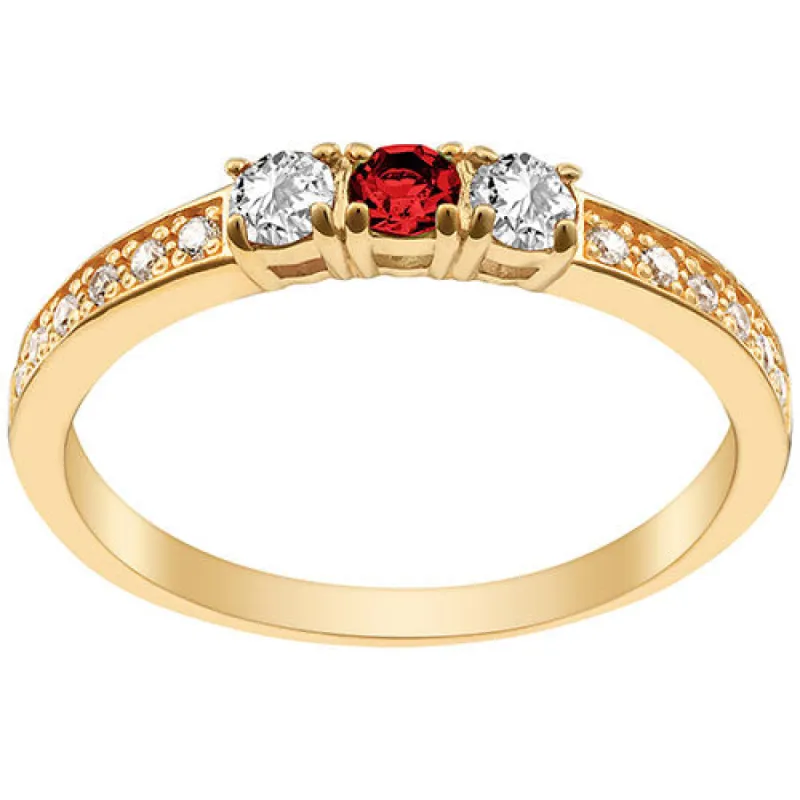 14K Gold Plated Simulated Garnet and Clear Crystal 3-Stone Ring sold by Limoges Jewelry