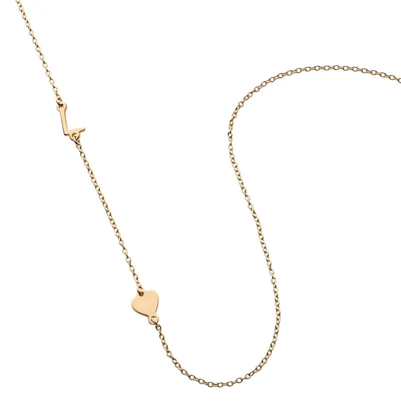 14K Gold over Sterling Asymmetrical Initial with Heart Necklace sold by Limoges Jewelry