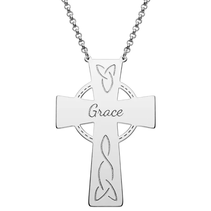Silver Plated Engraved Name Celtic Cross Necklace sold by Limoges Jewelry