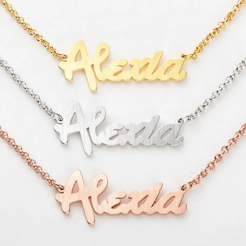 Satin Finish Bold Name Necklace sold by Limoges Jewelry