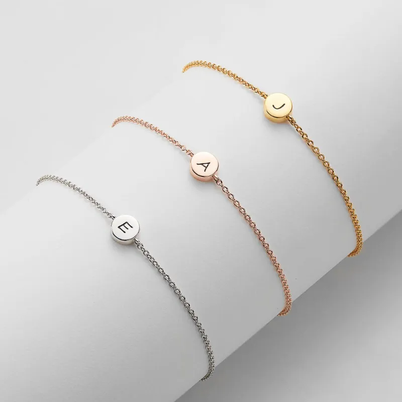 Dainty Circle Initial Station Bracelet sold by Limoges Jewelry