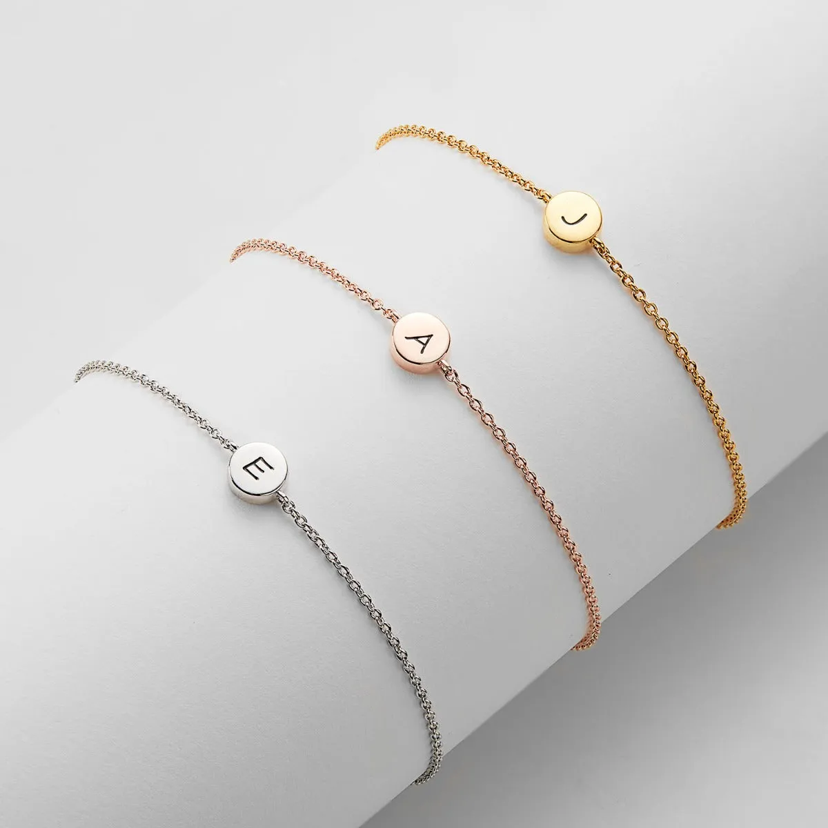 Dainty Circle Initial Station Bracelet sold by Limoges Jewelry