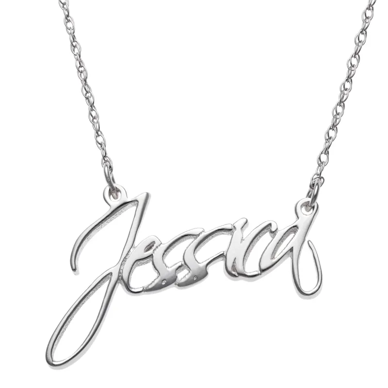 Sterling Silver Script designed Name Necklace sold by Limoges Jewelry