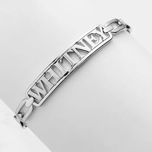Personalized Plaque Name Frozen Oval Link Chain Cuff Bracelet sold by Limoges Jewelry product image thumbnail 2