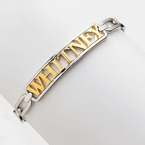 Personalized Plaque Name Frozen Oval Link Chain Cuff Bracelet sold by Limoges Jewelry product image thumbnail 4