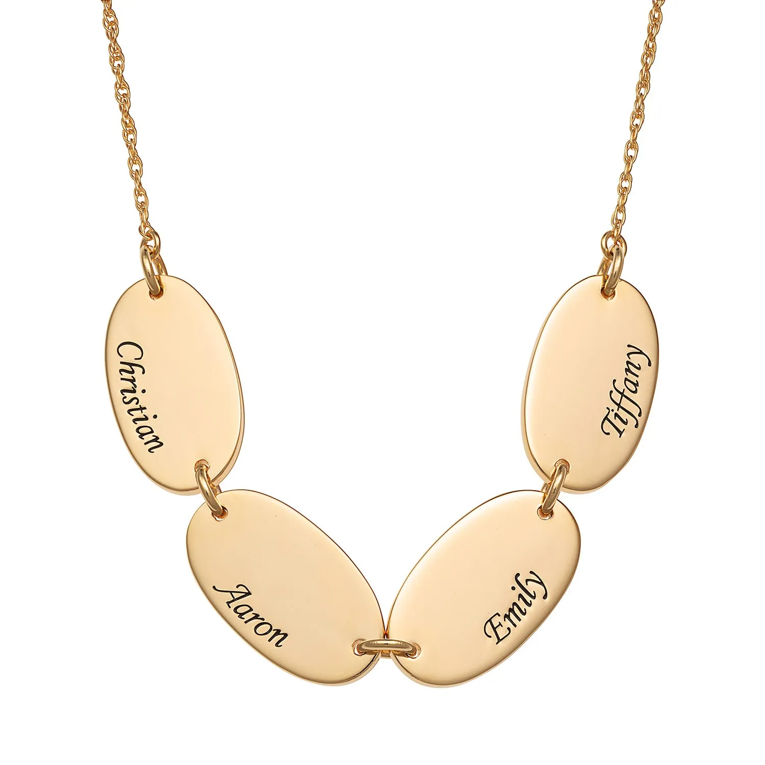 14K Gold over Sterling Engraved Name Oval Station Necklace - 4 Names sold by Limoges Jewelry