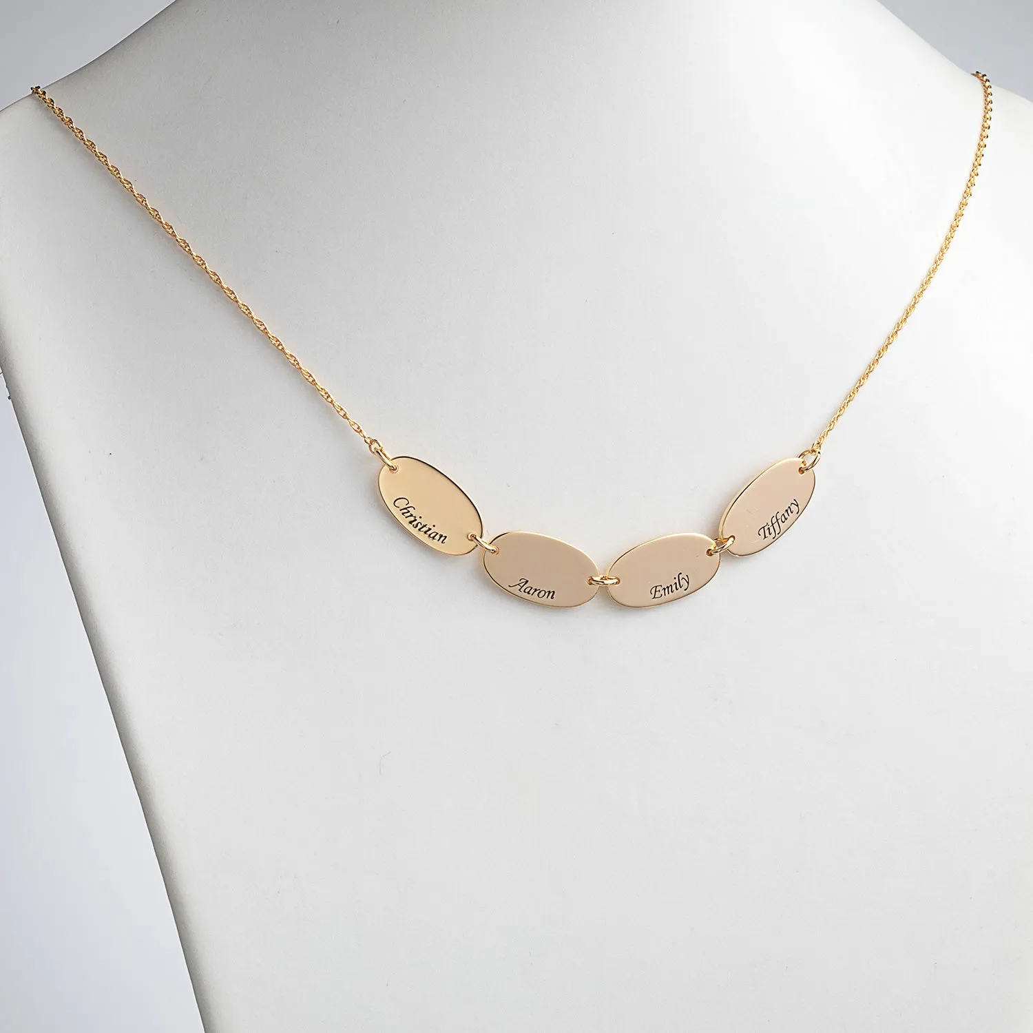 14K Gold over Sterling Engraved Name Oval Station Necklace - 4 Names sold by Limoges Jewelry product image thumbnail 2
