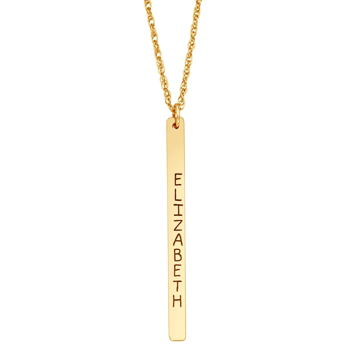 ELIZABETH EDMONDS 10K Yellow Gold Vertical Long Bar Name Pendant sold by Limoges Jewelry