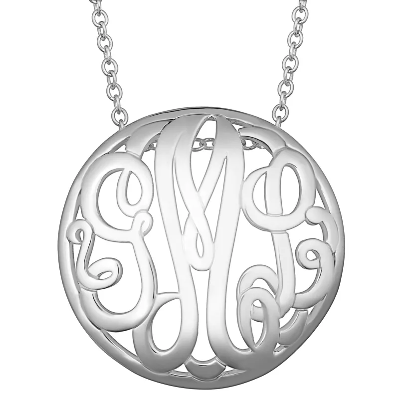 Sterling Silver Single Sided 28x28mm Round Traditional Monogram Pendant sold by Limoges Jewelry
