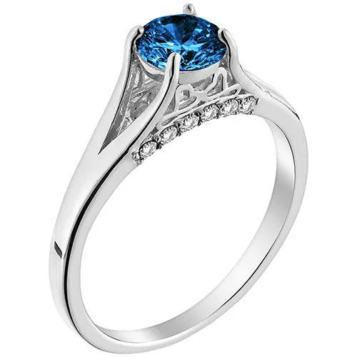 Silver Plated Simulated Sapphire and Clear Crystal Ring sold by Limoges Jewelry product image thumbnail 2