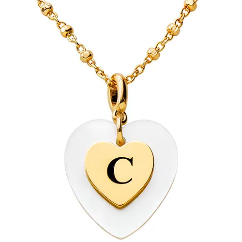 White Pearl Heart Initial Necklace sold by Limoges Jewelry product image thumbnail 4