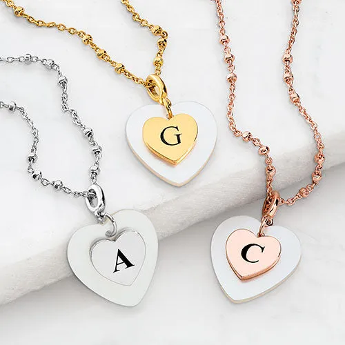 White Pearl Heart Initial Necklace sold by Limoges Jewelry