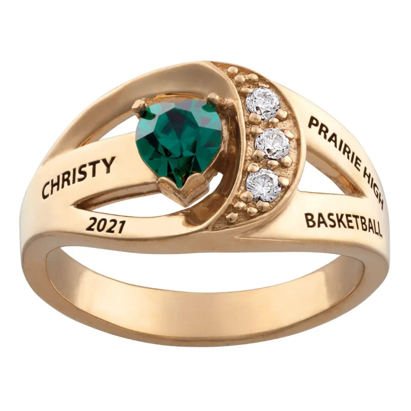 14K Gold over Sterling Freestyle Heart Birthstone Class Ring with CZ sold by Limoges Jewelry