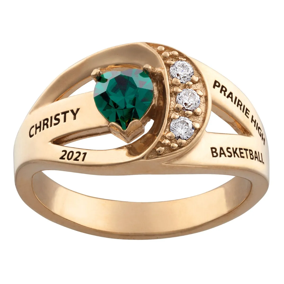14K Gold over Sterling Freestyle Heart Birthstone Class Ring with CZ sold by Limoges Jewelry