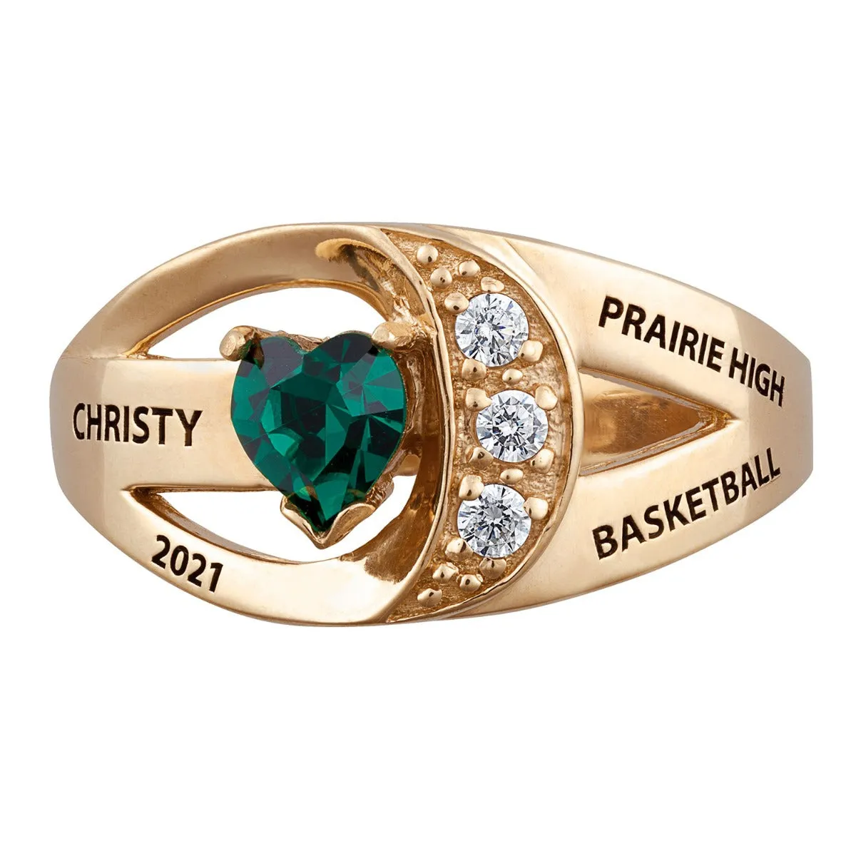 14K Gold over Sterling Freestyle Heart Birthstone Class Ring with CZ sold by Limoges Jewelry product image thumbnail 2