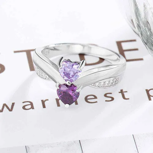 Sterling Silver Engraved Double Birthstone Heart with CZ Accent Ring sold by Limoges Jewelry product image thumbnail 3