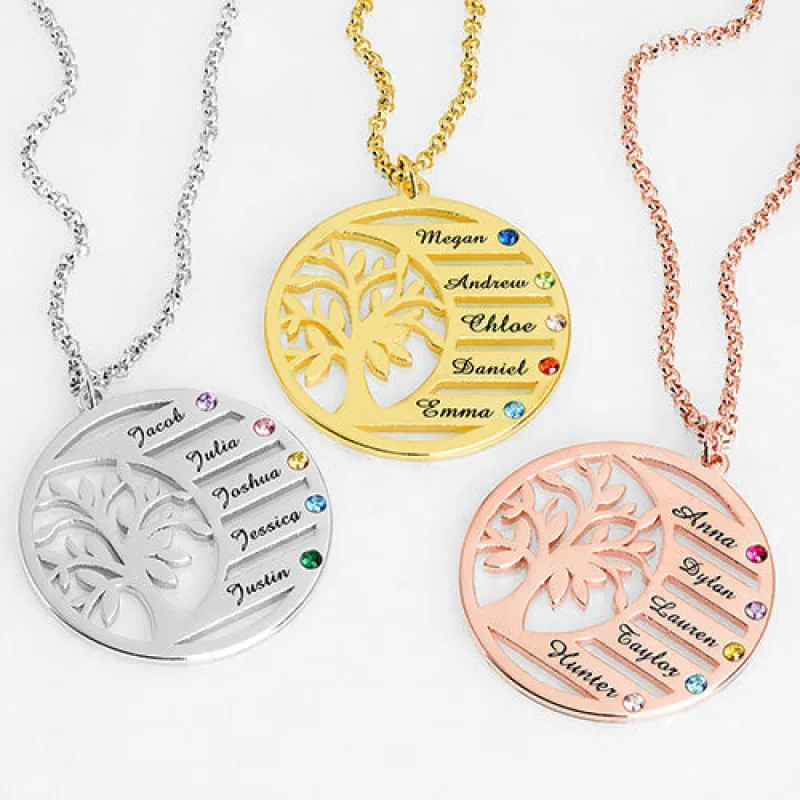 Personalized Family Birthstone and Engraved Name Tree of Life Necklace sold by Limoges Jewelry