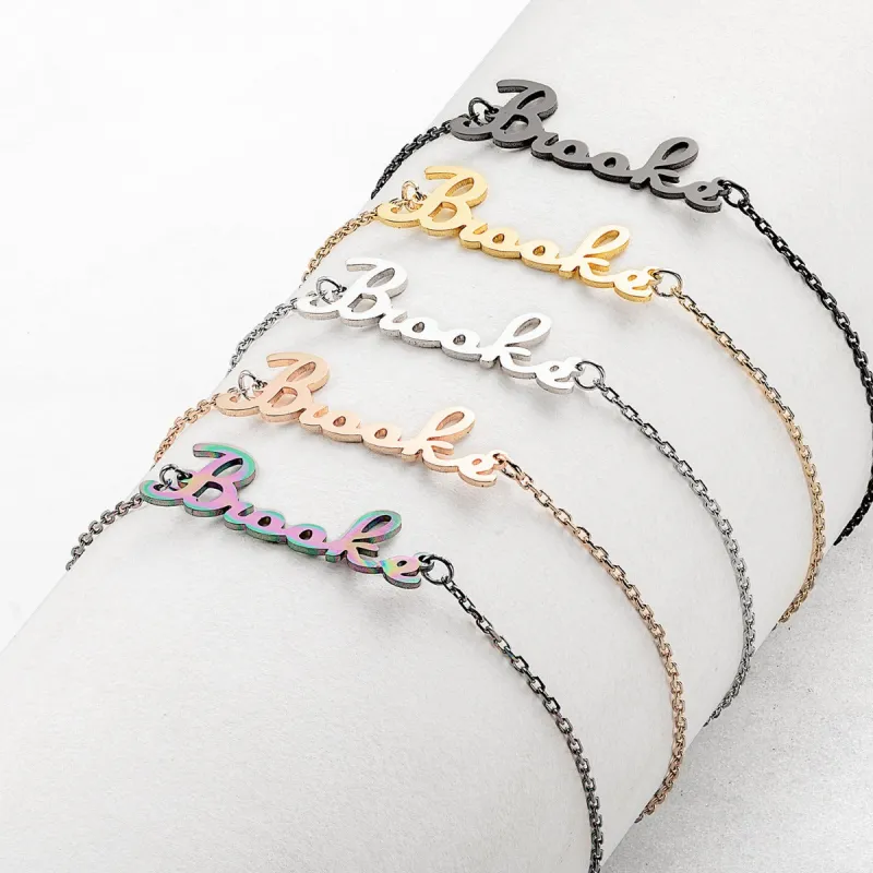 Stainless Steel Fancy Script Name Bracelet sold by Limoges Jewelry