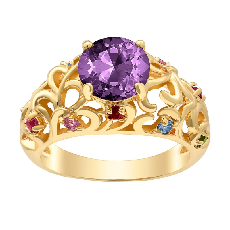 Mother's Round Family Birthstone Filigree Ring sold by Limoges Jewelry
