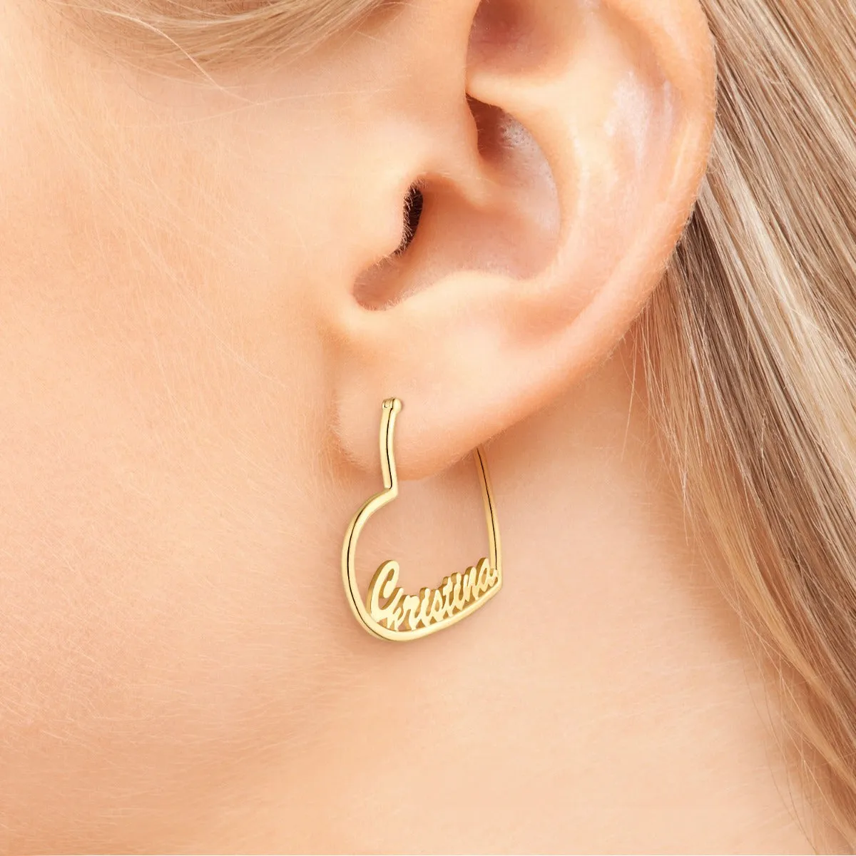 14K Gold Plated Personalized Script Nameplate Small Heart Hoop Earrings sold by Limoges Jewelry product image thumbnail 3