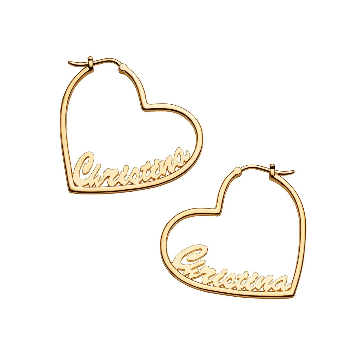 14K Gold Plated Personalized Script Nameplate Small Heart Hoop Earrings sold by Limoges Jewelry
