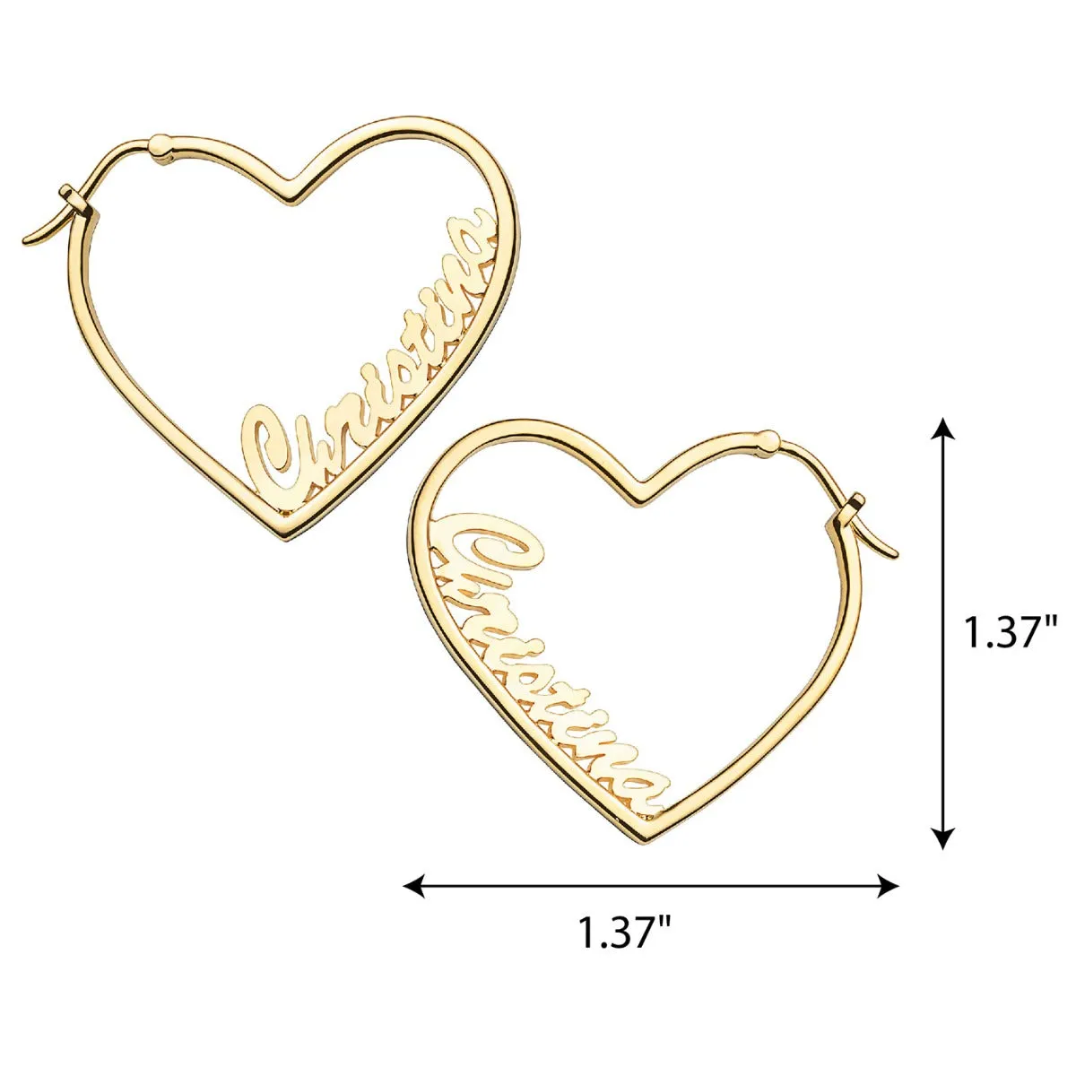 14K Gold Plated Personalized Script Nameplate Small Heart Hoop Earrings sold by Limoges Jewelry product image thumbnail 4