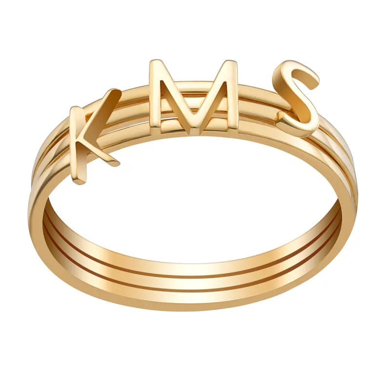 14K Gold over Sterling Petite Uppercase Initials Ring - Set of 3 sold by Limoges Jewelry