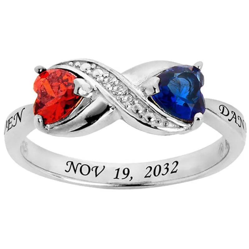 Sterling Silver Couple's Birthstone Heart Infinity Diamond Accent Ring sold by Limoges Jewelry