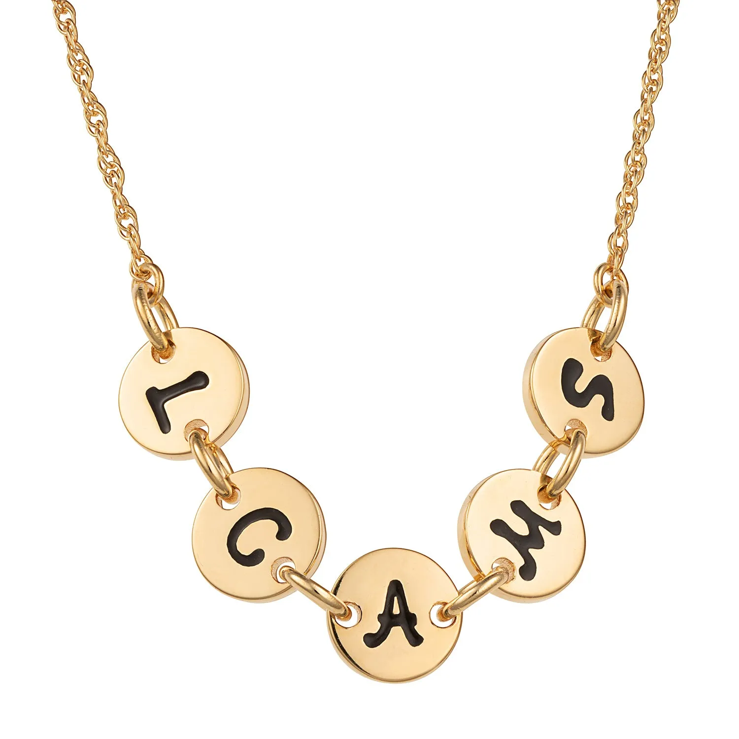 14K Gold over Sterling Initial Discs Station Necklace - 5 Discs sold by Limoges Jewelry