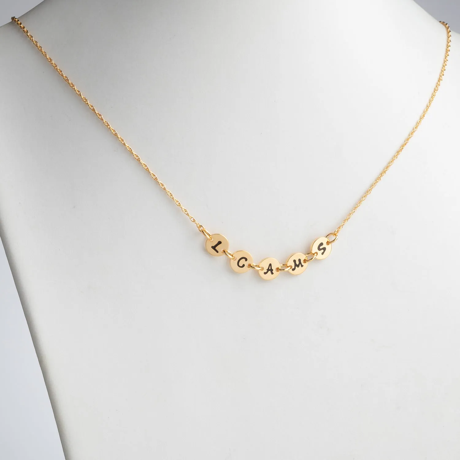14K Gold over Sterling Initial Discs Station Necklace - 5 Discs sold by Limoges Jewelry product image thumbnail 2