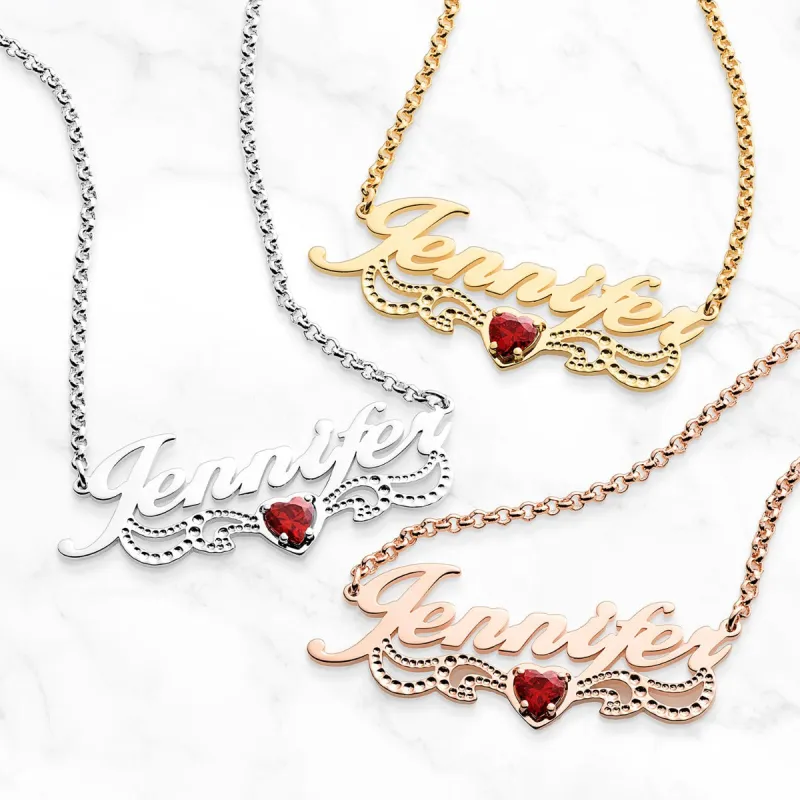 Personalizled Name with Birthstone Scroll Plaque Necklace sold by Limoges Jewelry