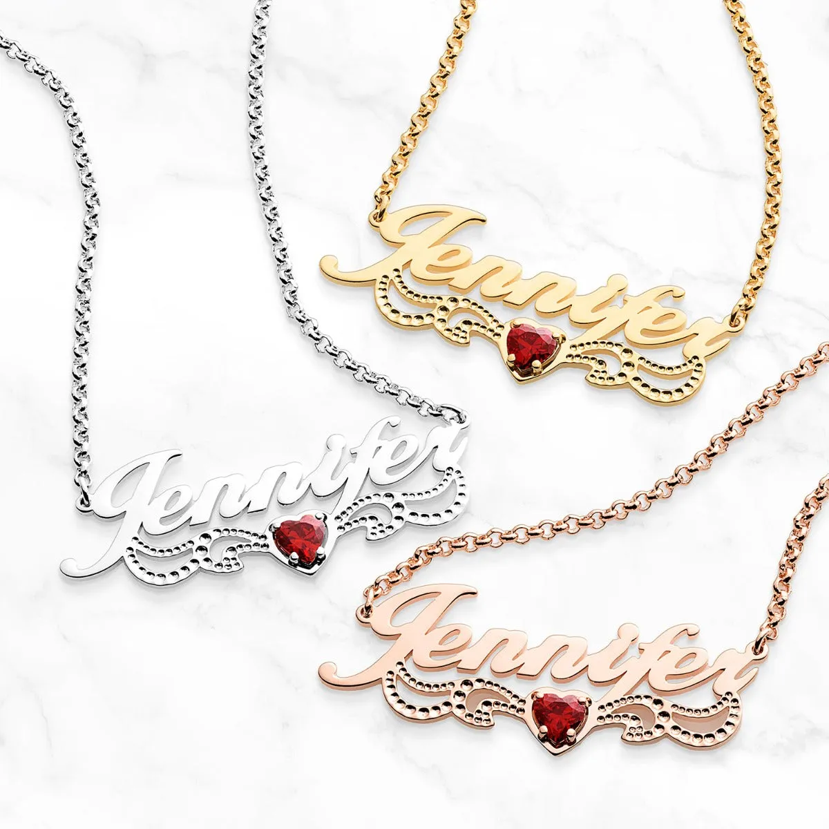 Personalizled Name with Birthstone Scroll Plaque Necklace sold by Limoges Jewelry