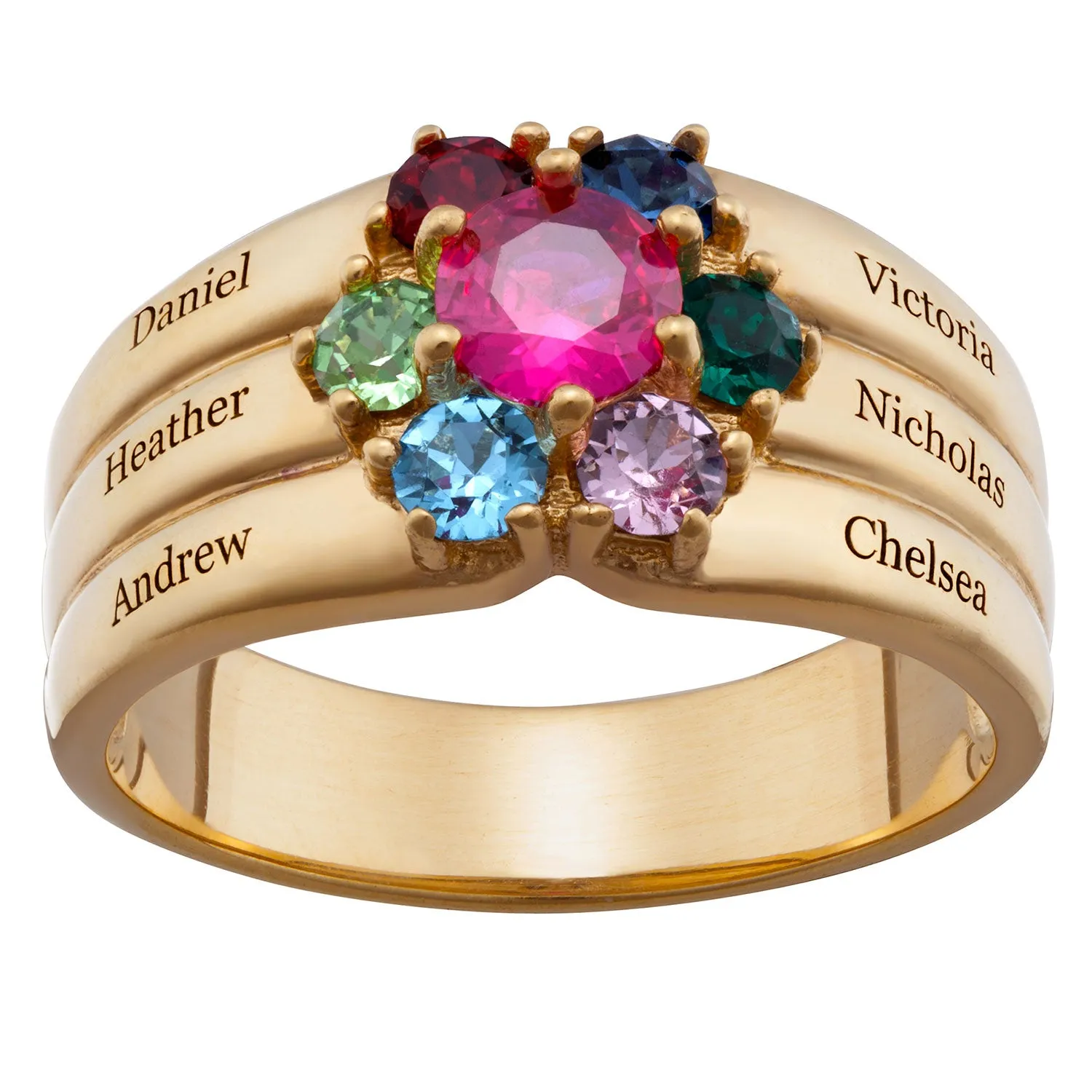 14K Gold over Sterling Mother's Round Birthstone Family Name Ring sold by Limoges Jewelry