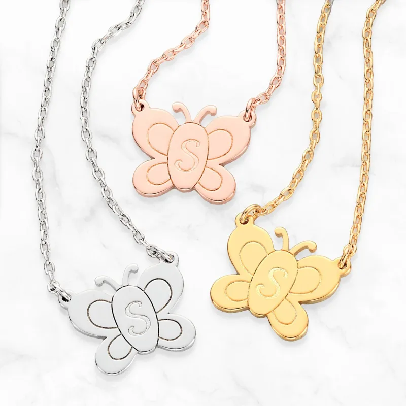 Personalized  Engraved Initial Butterfly Necklace sold by Limoges Jewelry