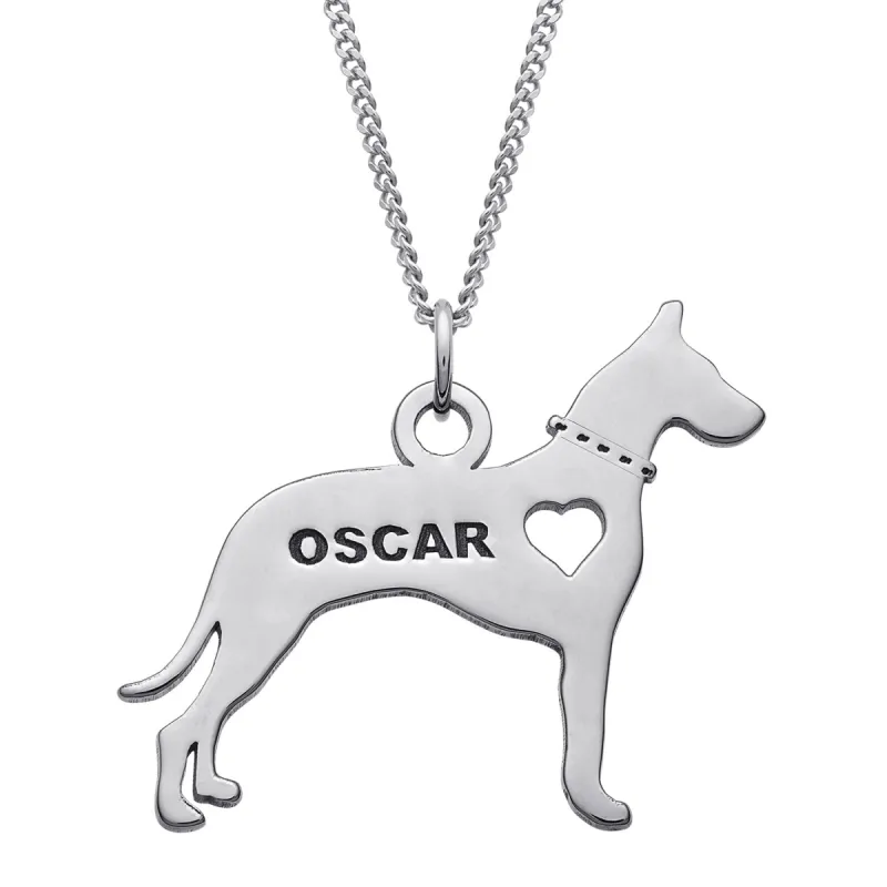 Sterling Silver Engravable Great Dane Dog Necklace sold by Limoges Jewelry