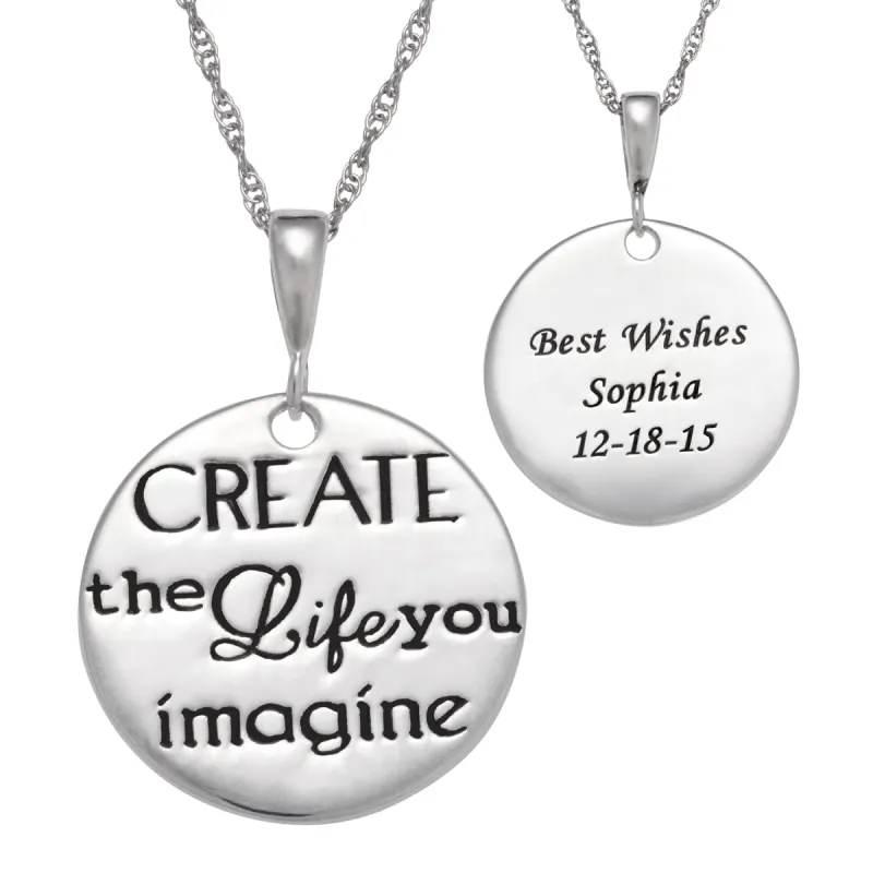 Personalized Sterling Silver Inspirational Create Life Imagine Disc Pendant sold by Limoges Jewelry