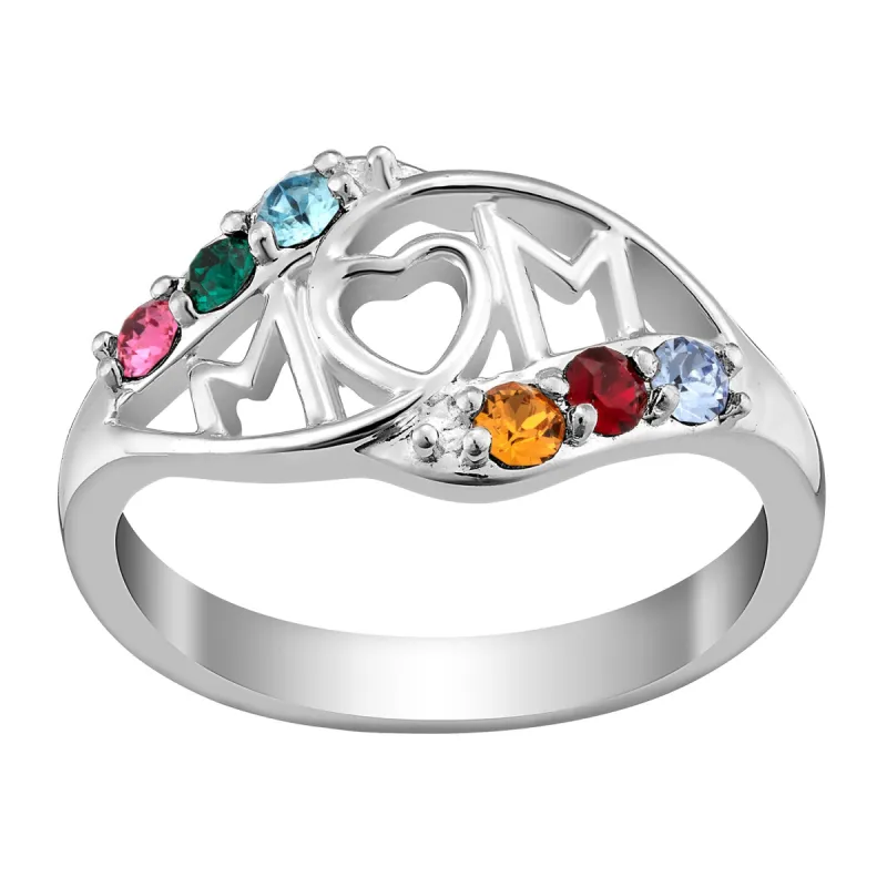Sterling Silver MOM Family Birthstone Ring sold by Limoges Jewelry