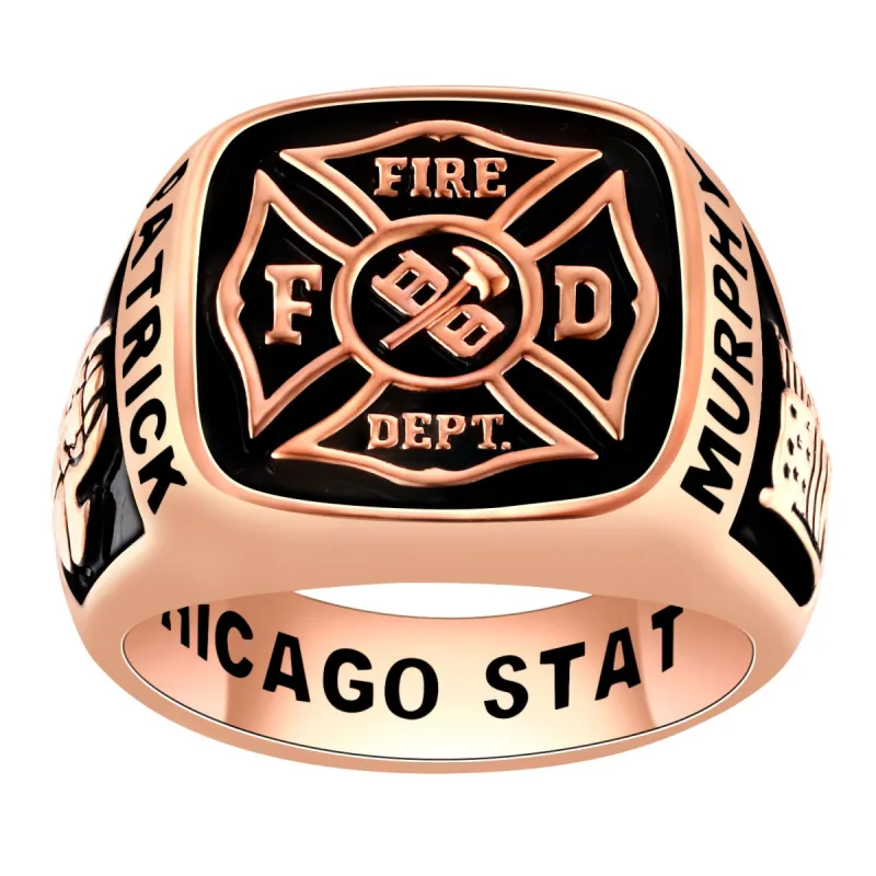 Men's Rose Gold Celebrium Fire Dept First Responder Ring sold by Limoges Jewelry