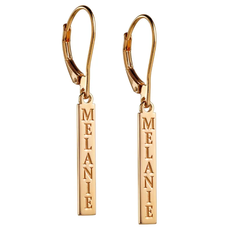 14K Gold over Sterling Personalized Name Tag Dangle Earrings sold by Limoges Jewelry