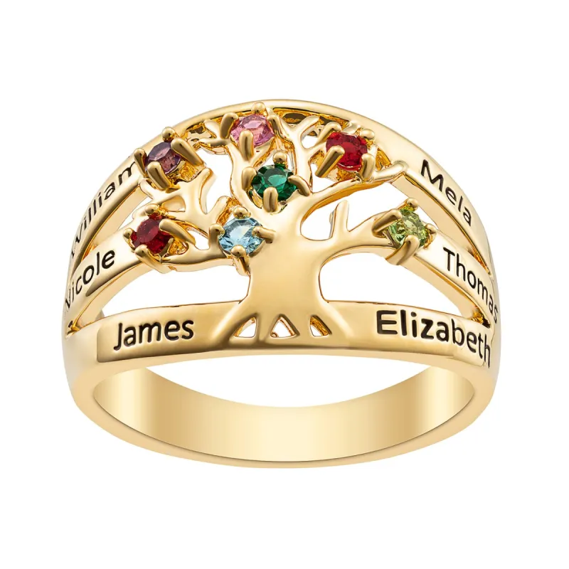 14K Gold Plated Name and Birthstone Family Tree Ring sold by Limoges Jewelry