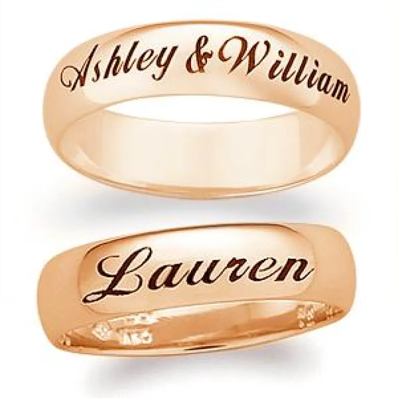 18K Gold over Sterling Laser Top-Engraved Name/Message Band sold by Limoges Jewelry