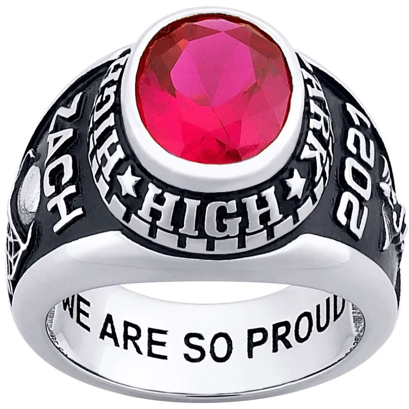 Men's Platinum Celebrium Traditional Oval Stone Class Ring sold by Limoges Jewelry