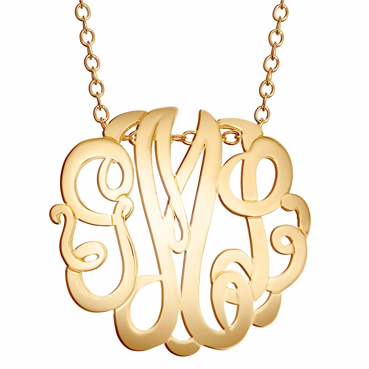 14K Gold over Sterling Single Sided 28x28mm Round Traditional Monogram Unframed Pendant sold by Limoges Jewelry