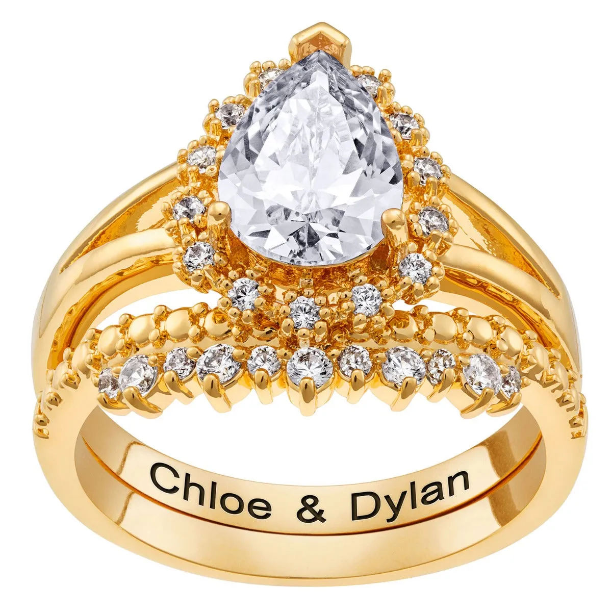 14K Gold Plated Tear Stone 2 Piece Wedding Ring Set sold by Limoges Jewelry