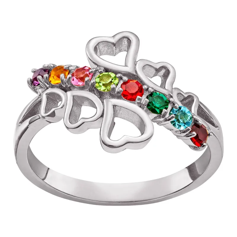 Silver Plated Family Birthstone Open Heart Bypass Ring sold by Limoges Jewelry