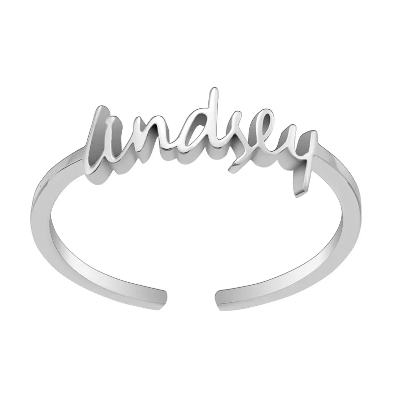 Sterling Silver Petite Script Name Ring sold by Limoges Jewelry
