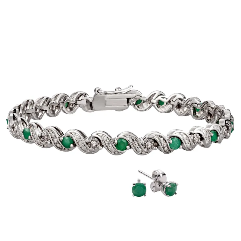 Genuine Emerald and Diamond Accent Bracelet   7 inches sold by Limoges Jewelry