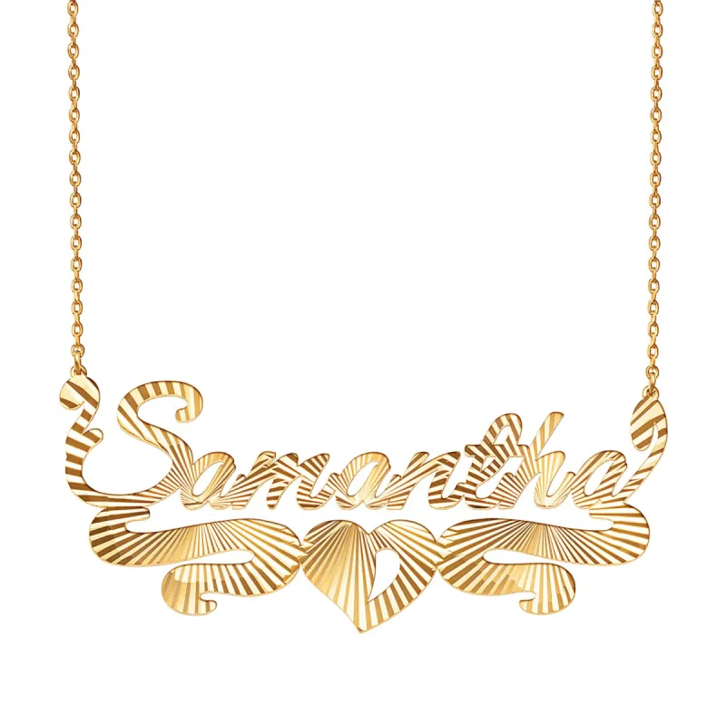 14K Gold Plated Diamond Cut Script Name Necklace with Heart Swirl sold by Limoges Jewelry